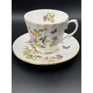 VTG Duchess England Fine Bone China Teacup & Saucer Blue Bird Butterfly Floral